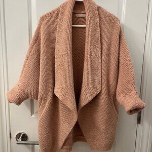 Barefoot Dreams CozyChic Misty Rose Chevron Ribbed Cardigan SZ S/M
